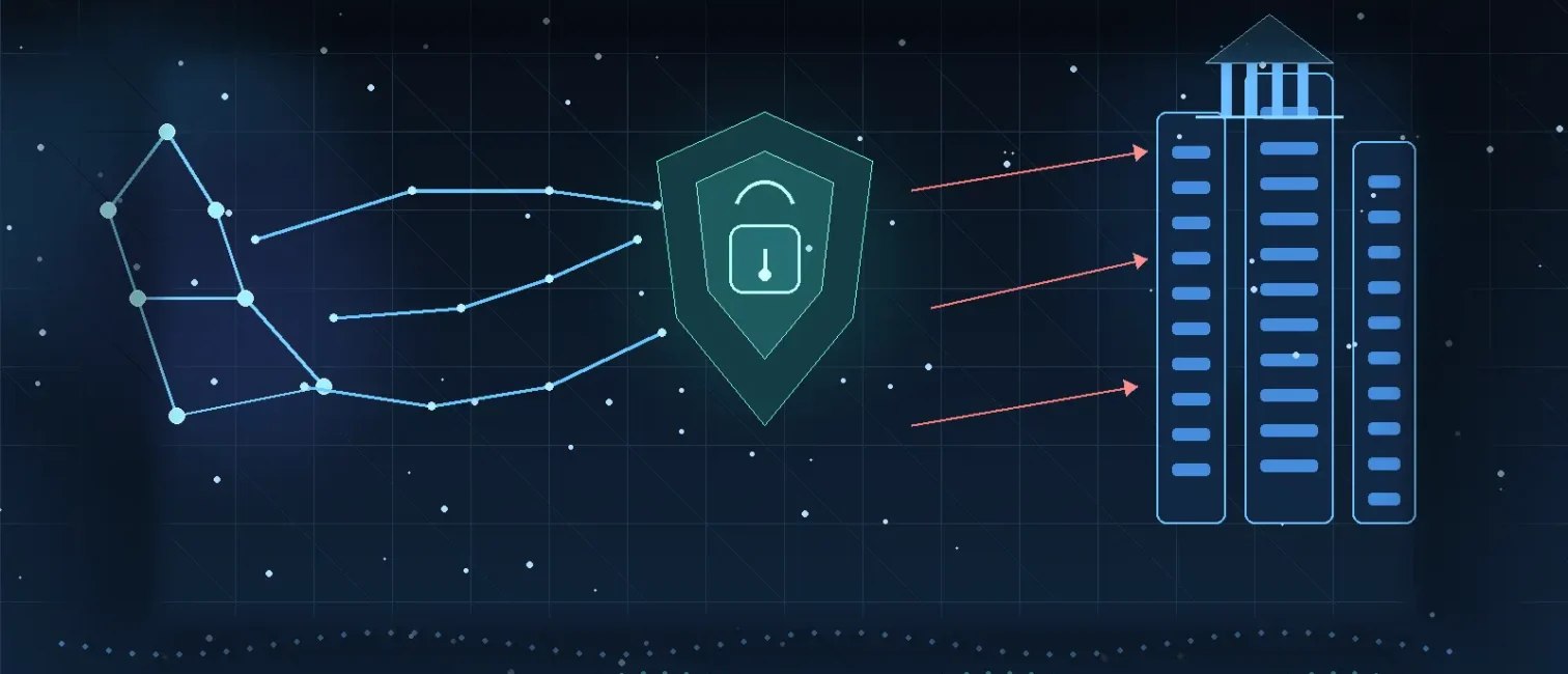 Abstrakte Visualisierung von KI-gestützter Cyberabwehr