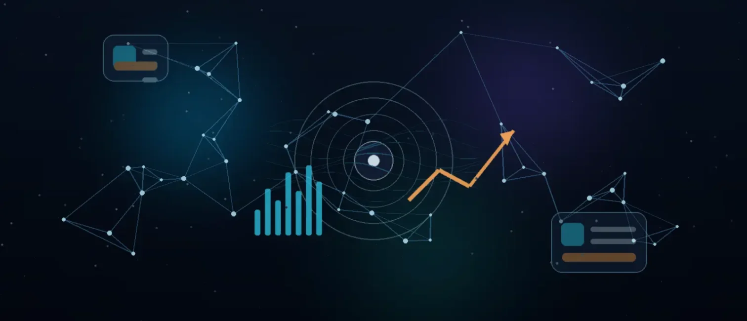 Futuristische Darstellung eines digitalen Musikdienstes mit Audio-Wellen, vernetzten Abos und steigendem Preisdiagramm.