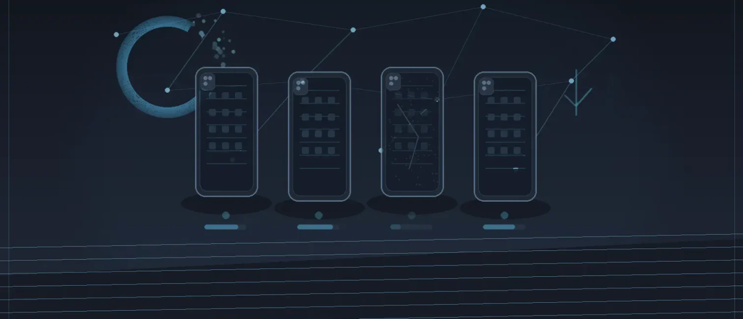 Vier stilisierte Smartphones