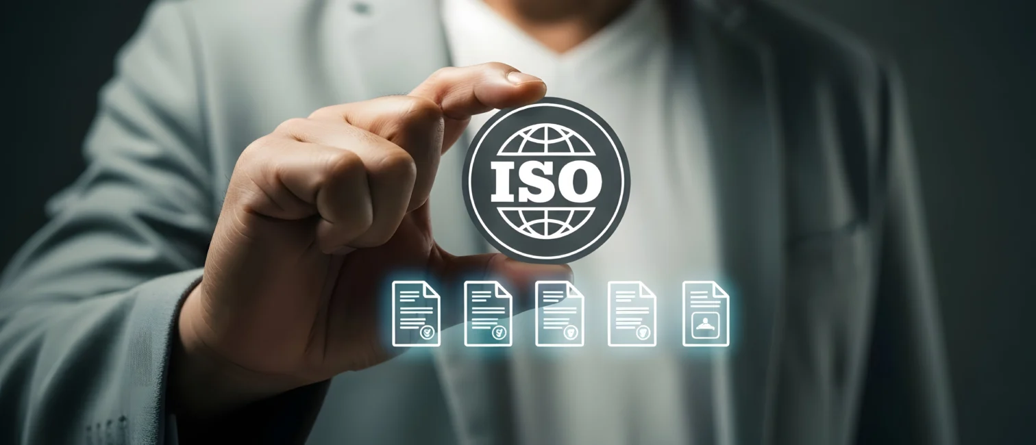 A male hand holding a globe with the words ISo on it
