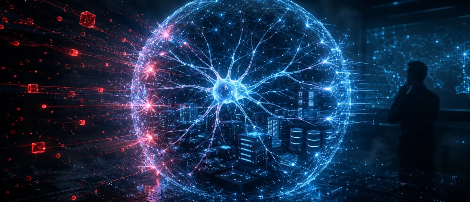 KI-gestütztes neuronales Netzwerk schützt eine digitale Infrastruktur vor roten Cyberangriffen.