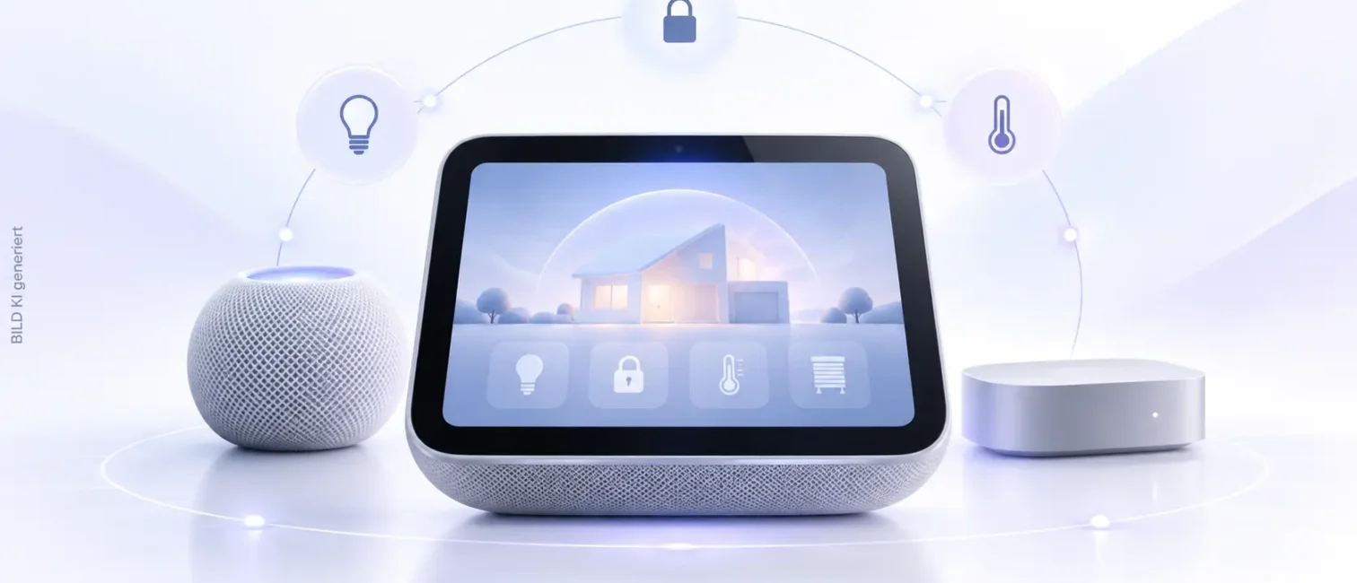 Zentraler Smart-Home-Hub mit vernetzten Geräten als Motiv für die erwarteten Apple-Neuheiten beim Event.