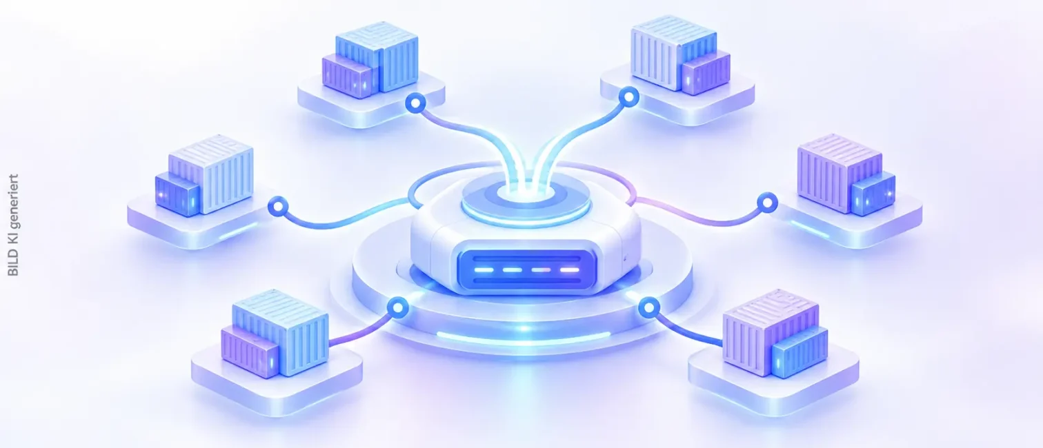 Zentrales AWS ECS Gateway verbindet mehrere Container-Dienste über ein gemeinsames Netzwerk mit automatisierter Lastverteilung.