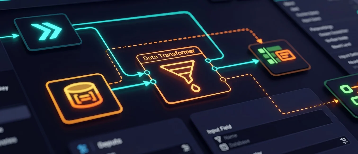 ETL-Pipeline-Builder: Datenfluss von Quellen über einen Data Transformer zu Zielsystemen