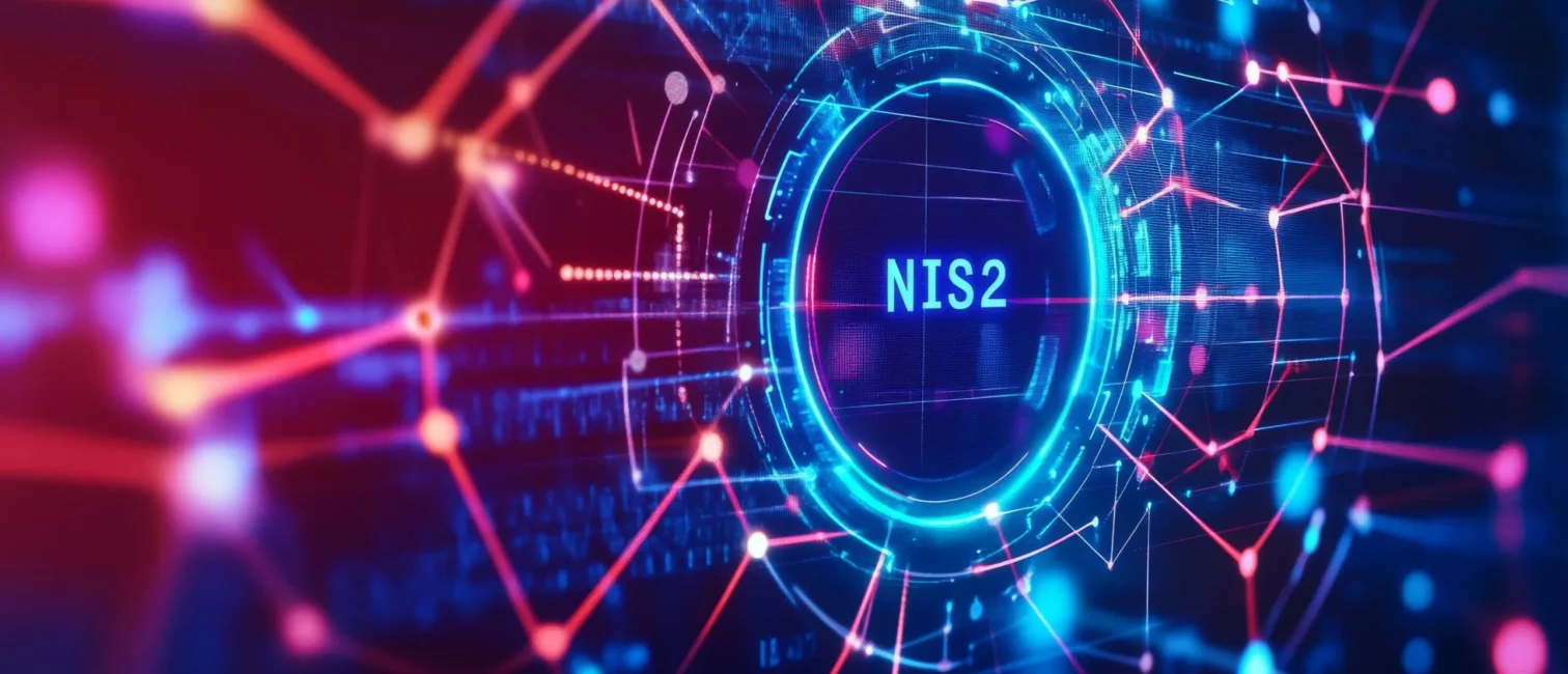 NIS2UmsuCG: Symbolbild zum NIS-2-Umsetzungsgesetz mit NIS2-Schriftzug in einem vernetzten Sicherheitssystem