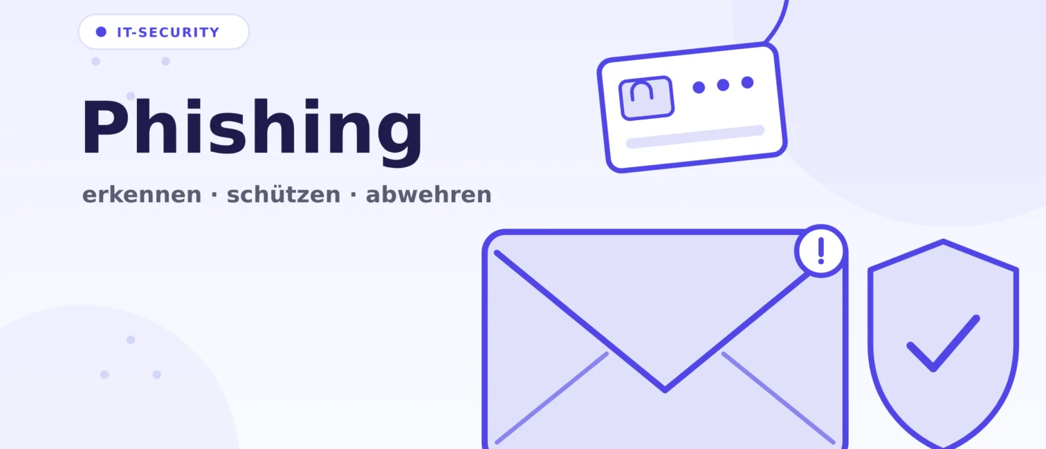 Phishing erkennen und abwehren: Phishing-Mail mit Angelhaken, der Zugangsdaten stiehlt, und Schutzschild