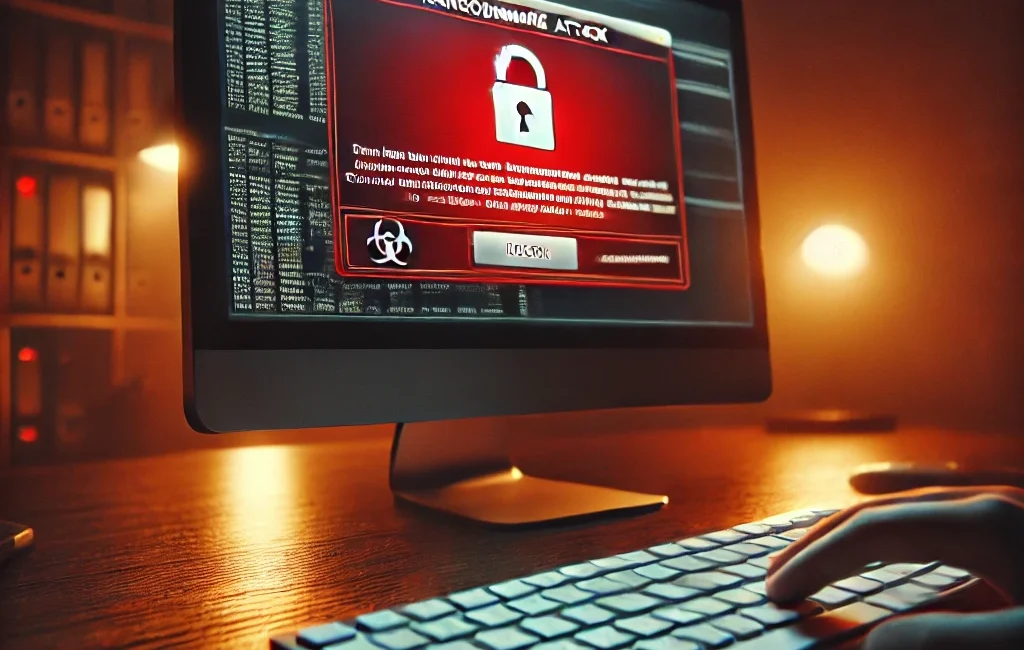 Bildschirm auf der exemplarisch die Ransomware-Verschlüsselung darstellt